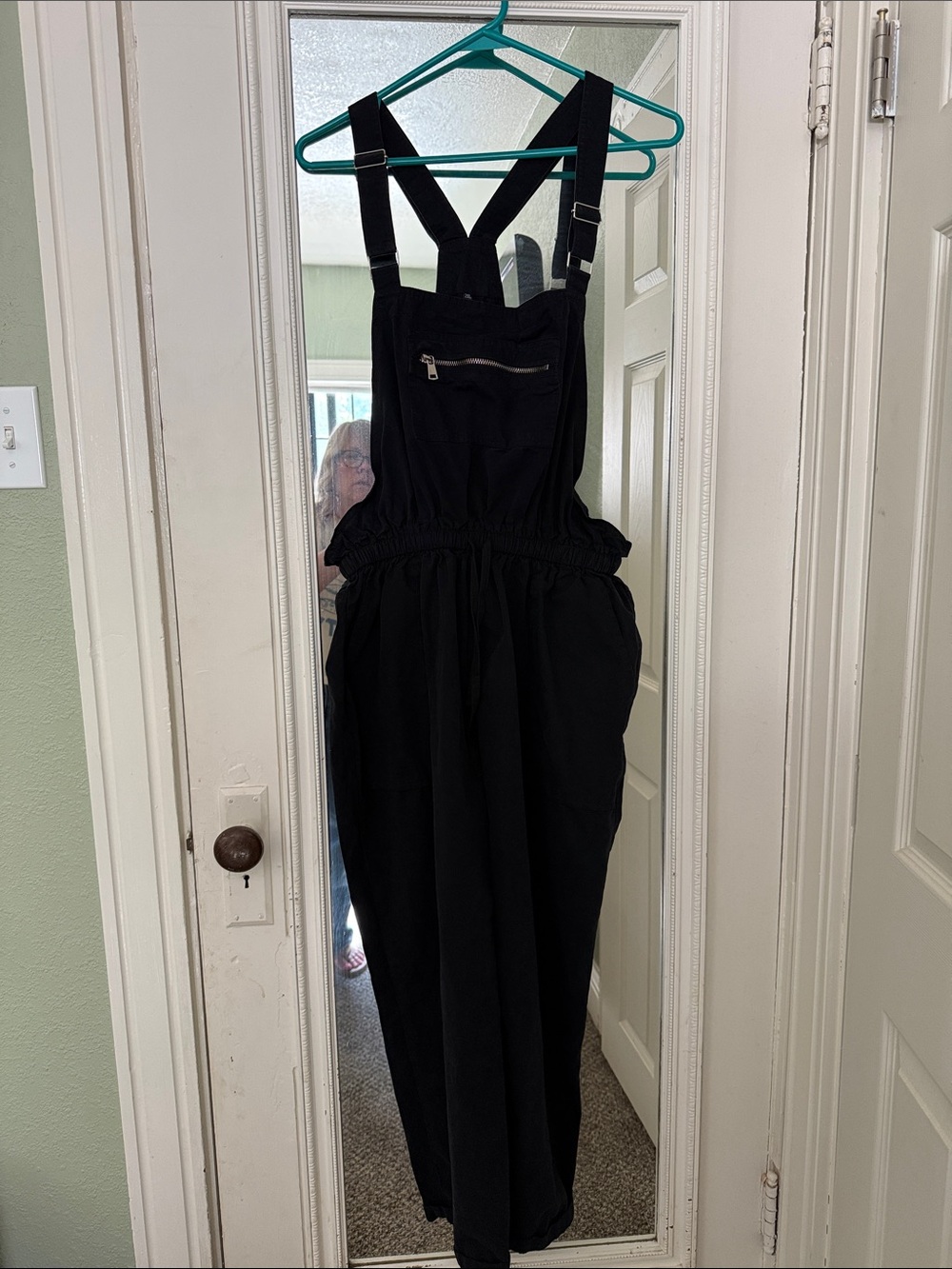 Black Elastic Waist Cotton Overalls